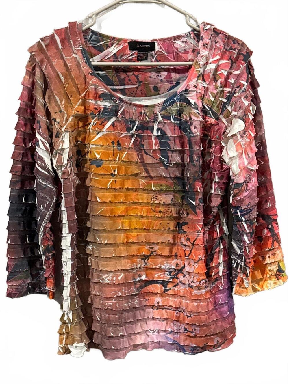 Kaktus Women's Long Sleeve Pleated Textured Top Size L
